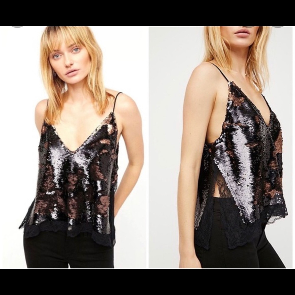 Free People Reversible Sequin Top